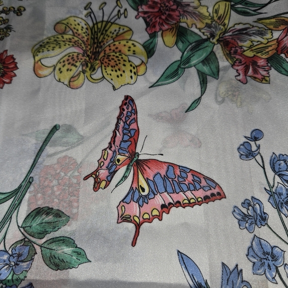 Franco Laurenti Scarf Butterfly Flowers Pink Boarder Made In Italy - Picture 2 of 5
